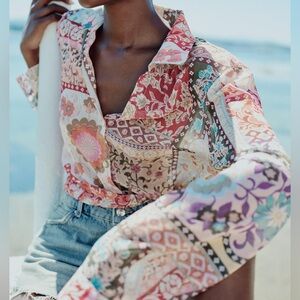 2025 ZARA PATCHWORK FLORAL BLOUSE